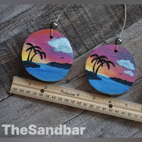 Sunset Palms Ornament Hand Painted Wood Palm Tree Silhouette Beach TheSandbar - Picture 3 of 4